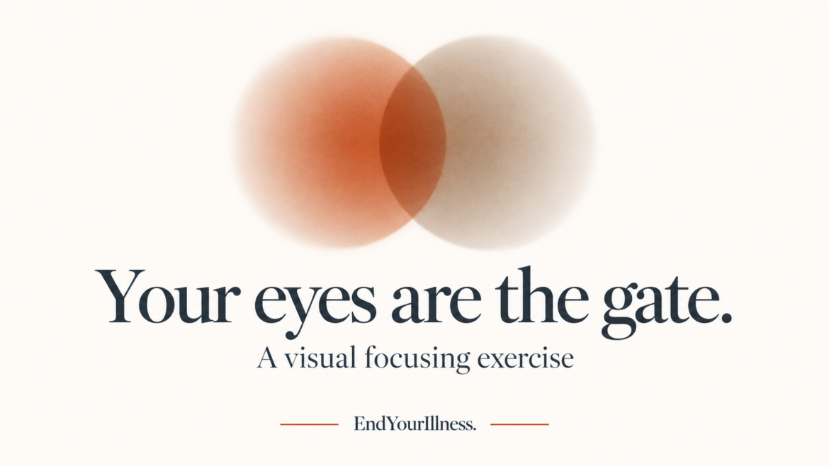 Your eyes are the gate. A visual focusing exercise. Original EndYourIllness title card with overlapping circles.